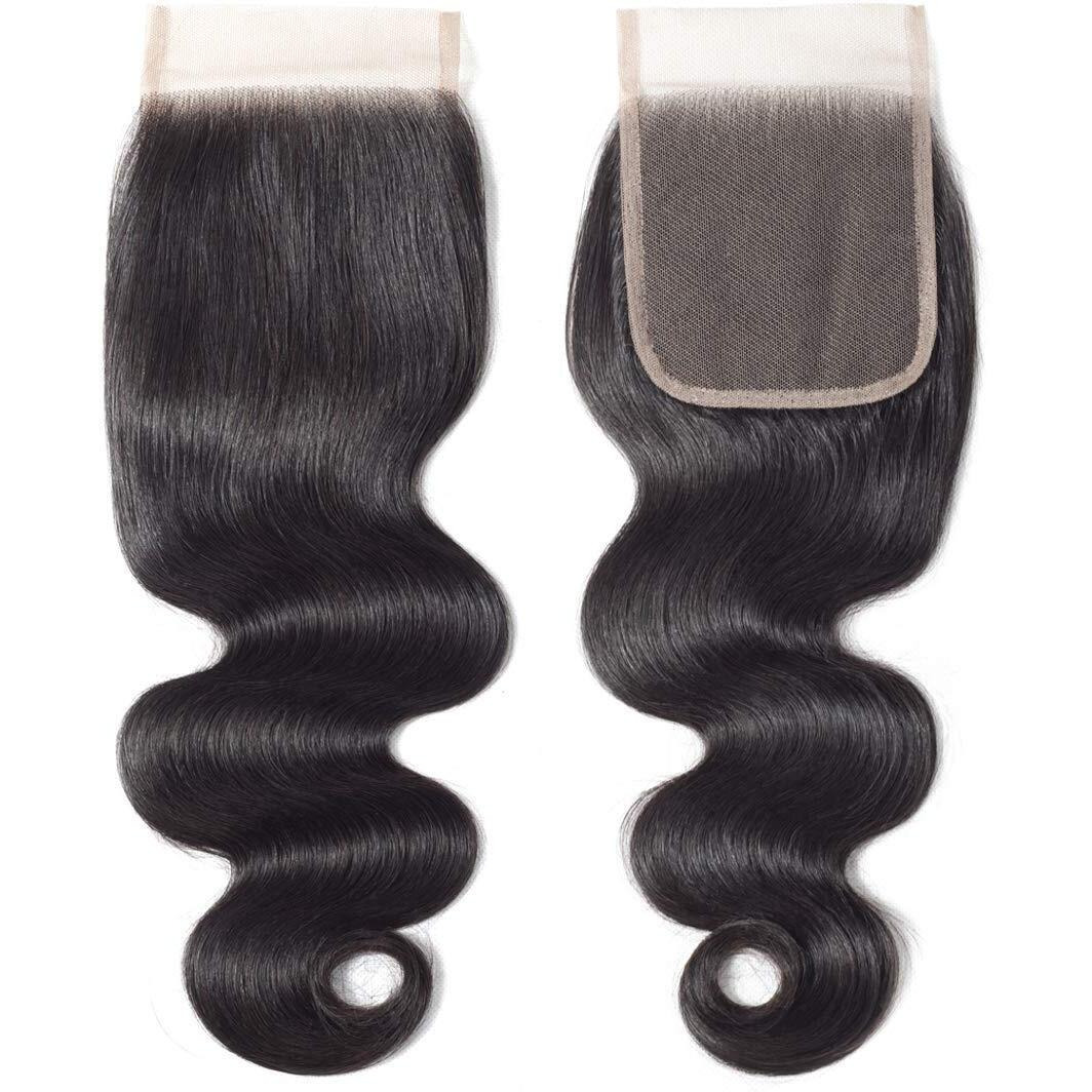 Dms Body Wave Human Hair Lace Closure 4X4 Free Part Swiss Lace Closure 12A Brazilian Virgin Hair Top (16 Inch)