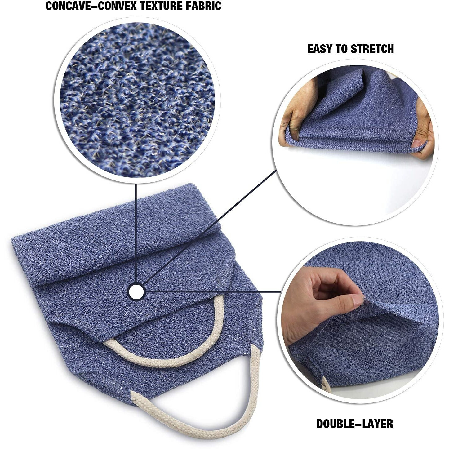Evridwear Exfoliating Back Scrubber With Handles Two Sides For Body Shower Deep Cleans Skin Massages Invigorating Blood Circulation Men Women One Size (Back Scrubber + Heavy Gloves)