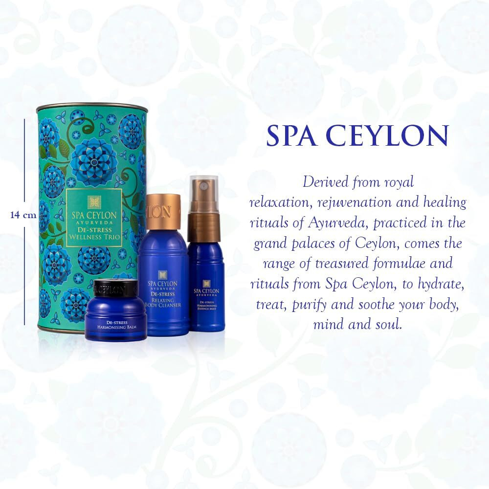 Spa Ceylon De-Stress Wellness Trio Set | Holistic Spa Essentials For Calming Skin Care | Spa Gift Baskets | Natural Ingredients | Body Gifts Set