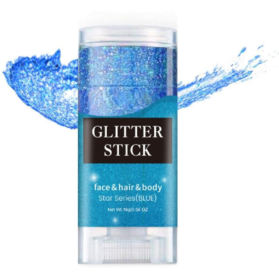 Blueface Glitter Stick,Sparkling Neon Outfit Party Holographic Sequins Paint Body Glitter Gel Makeup.(Blue Face Glitter Stick)