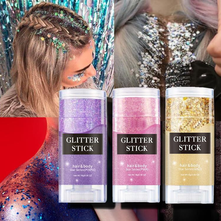 Blueface Glitter Stick,Sparkling Neon Outfit Party Holographic Sequins Paint Body Glitter Gel Makeup.(Blue Face Glitter Stick)