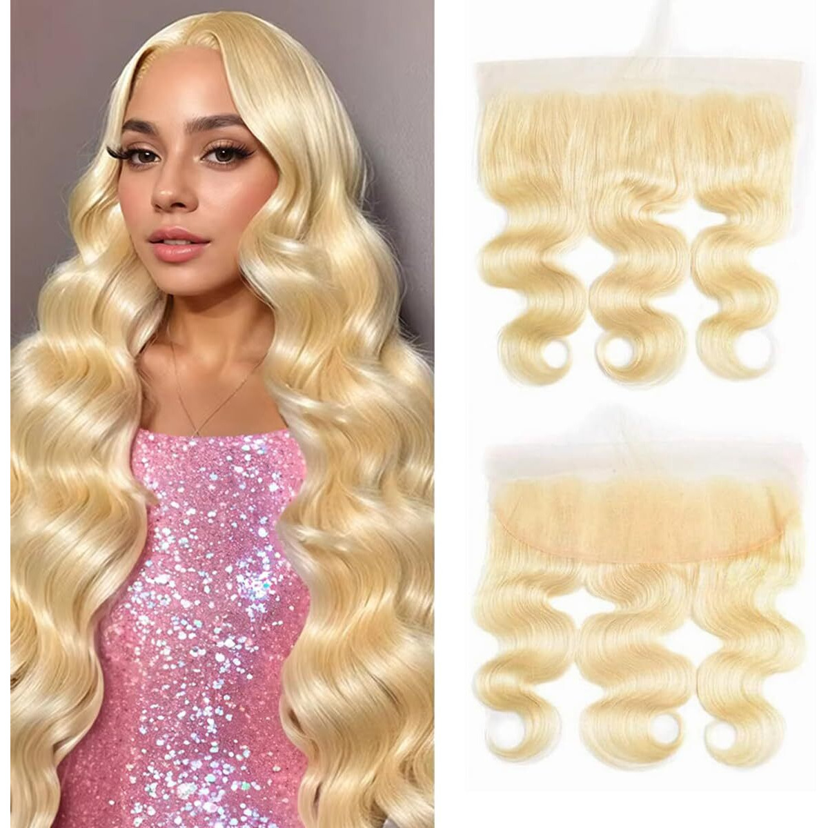 Blonde Human Hair Frontal 13X4 Transparent Hd Lace Closure 100% Brazilian Ear To Ear Body Wave 613 Frontal Free Part Pre Plucked With Natural Hairline 10 Inch