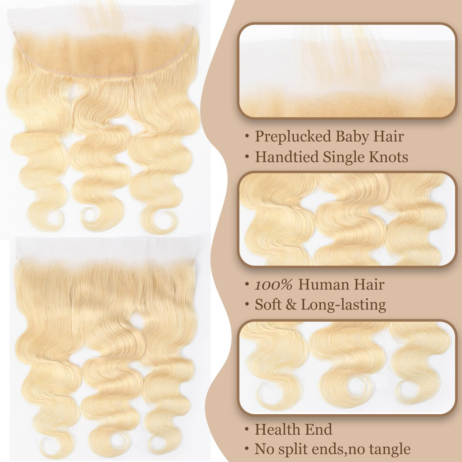 13X4 Body Wave Lace Frontal Closure Ear To Ear 18 Inch Transparent Hd Lace Frontal Brazilian Virgin Human Hair Pre Plucked With Baby Hair 613 Blonde