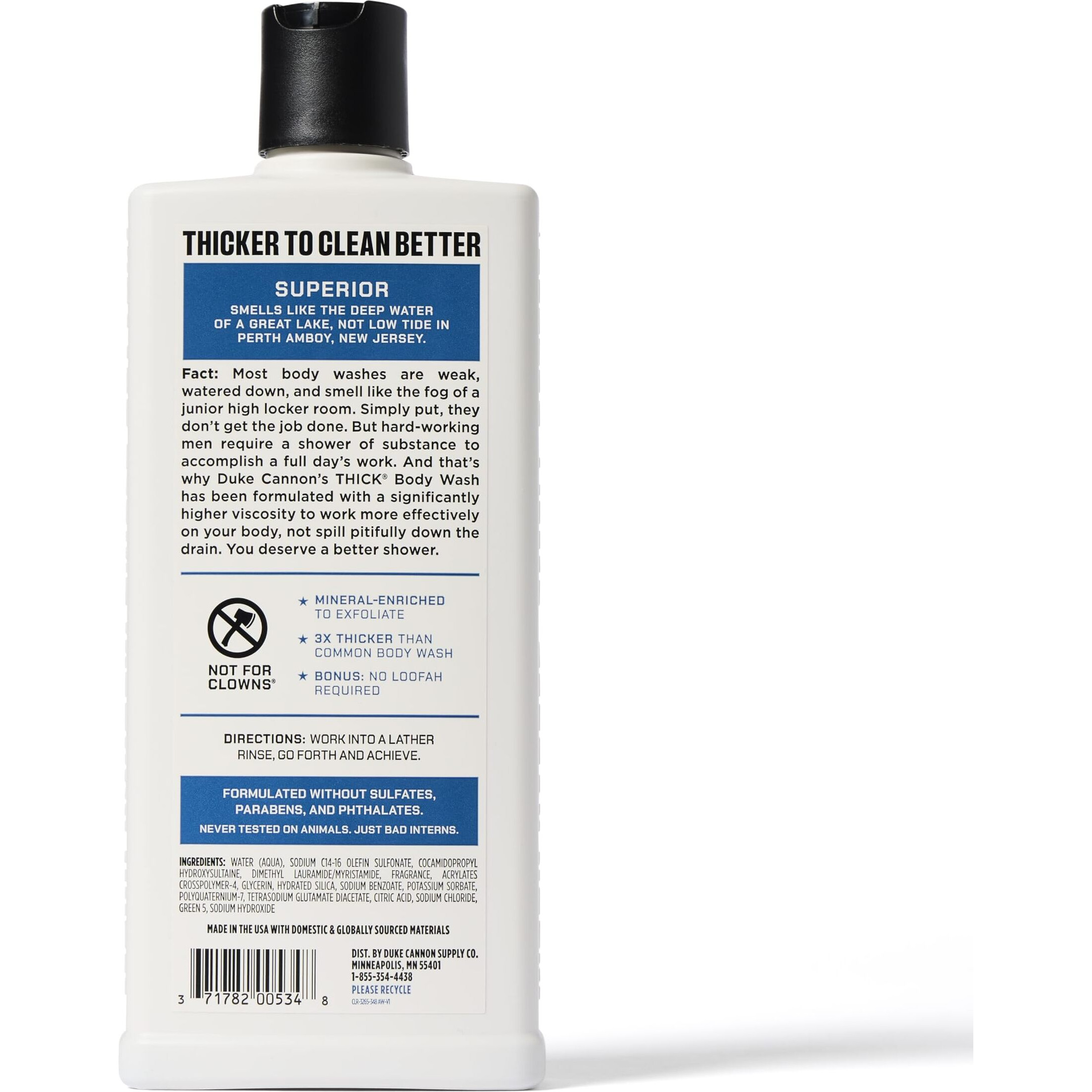 Duke Cannon Supply Co. Thick High Viscosity Body Wash - 3X Thicker, Plant-Based, Mineral-Enriched For Men - Mens Body Scrub - Superior