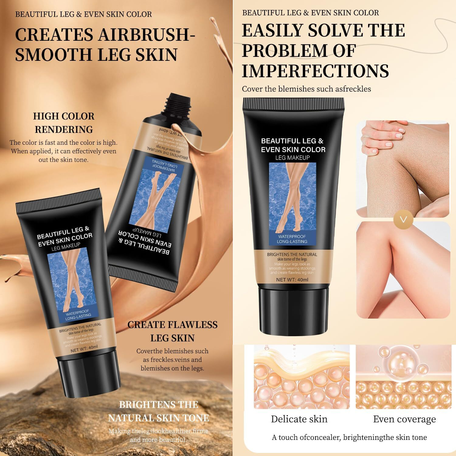 Gl-Turelifes Body&Legs Makeup Waterproof No Transfer, Flawless Body Coverage Perfector, Leg And Body Scar Cover Up/Tattoo Cover Up,Airbrush Legs Glow Lotion (1 Fairest Glow, 40Ml)