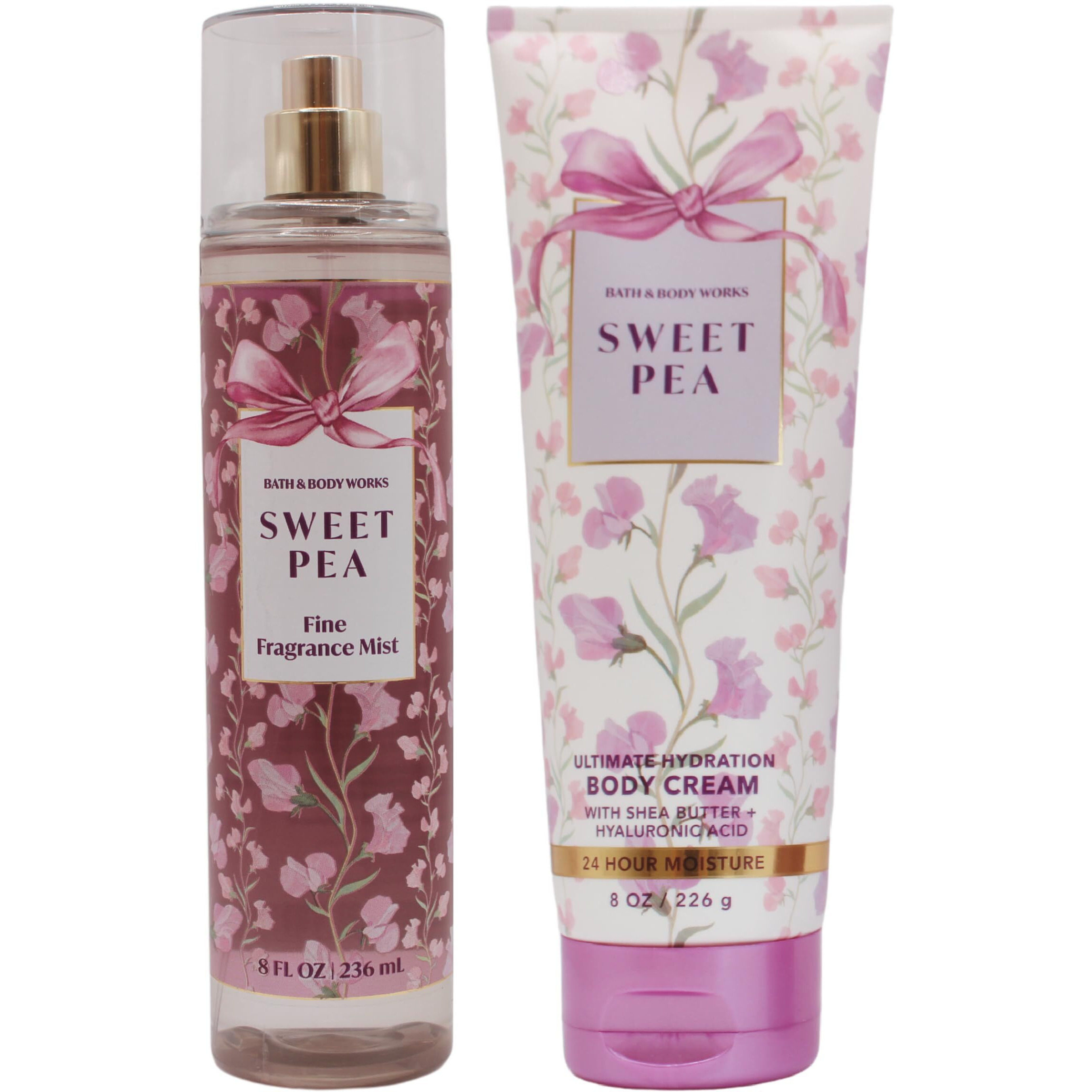 Bath & Body/White Barn Fine Fragrance Mist And Ultimate Hydration Body Cream Bundle - Classic Favorite Scents - 8 Oz Each (Full Size, Sweet Pea)