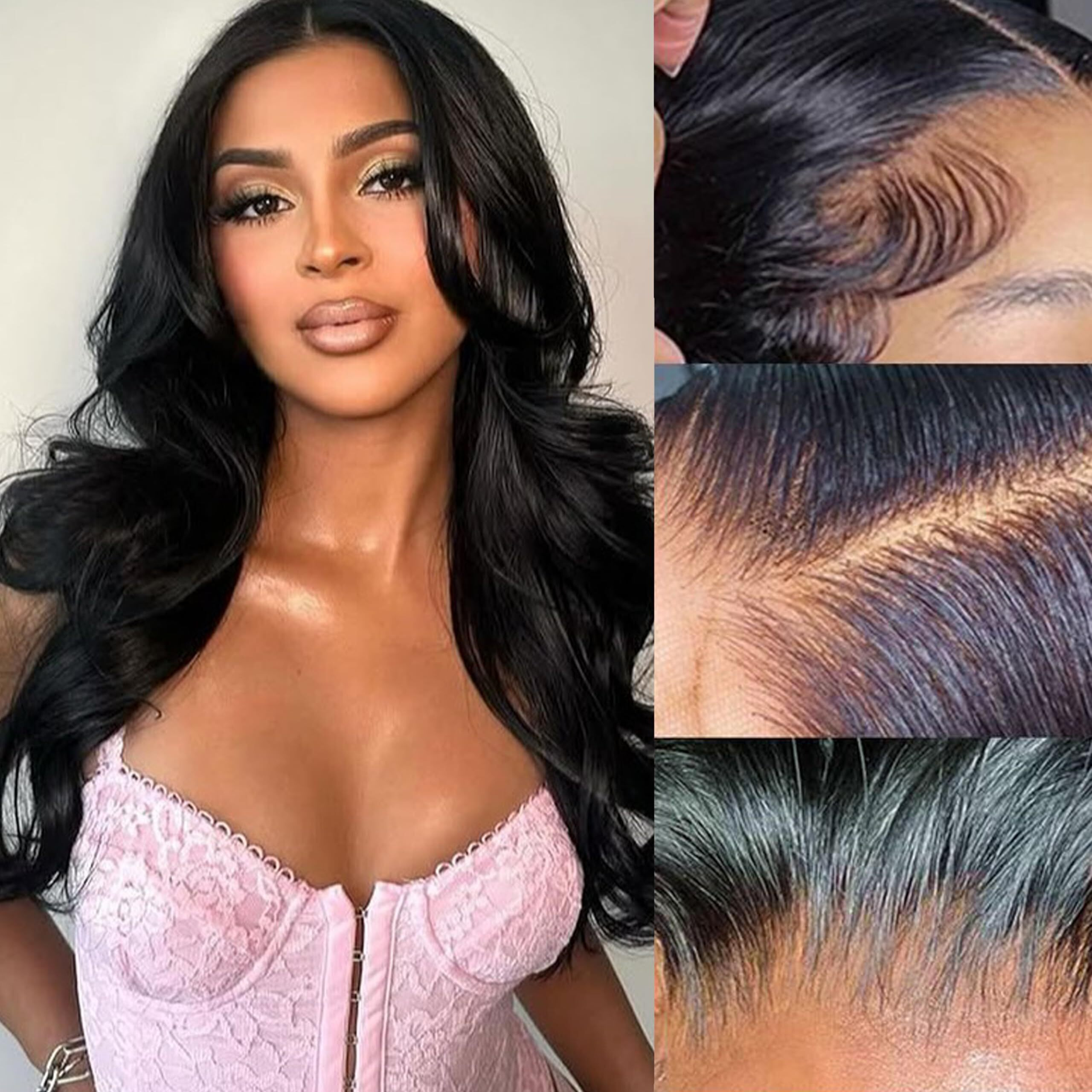 2X6 Skinlike Real Hd Lace Closure Body Wave Human Hair Closure Invisible Ultra-Thin 2X6 Kim K Lace Closure Brazilian Virgin Human Hair Pre Plucked Natural Black 22 Inch