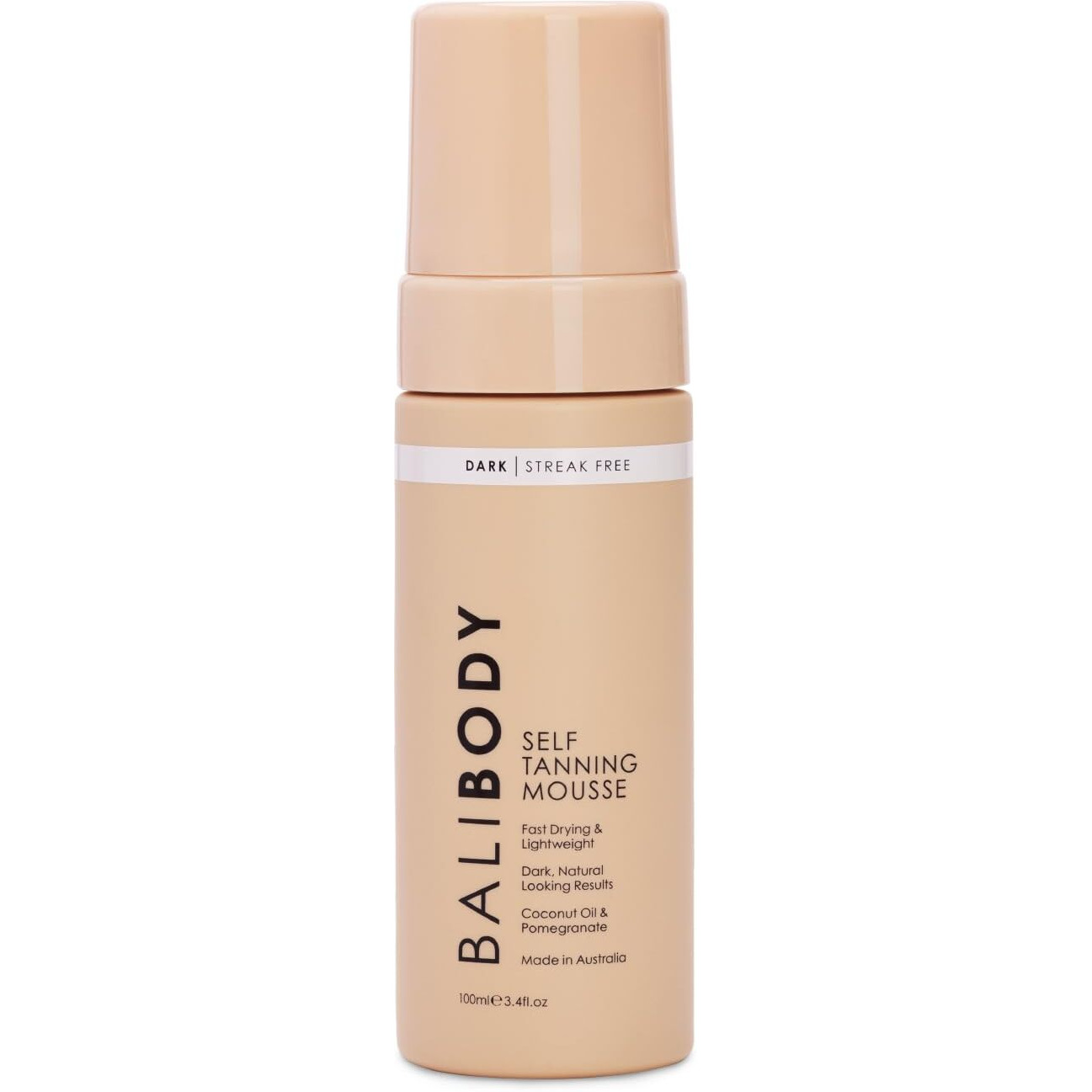 Bali Body Self Tanner Mousse Dark - Sunless Tanning Foam For Body | Natural, Streak-Free, Fake Tan | Vegan, Cruelty-Free, Organic Self Tan Mousse For All Skin Types (100Ml/3.4 Fl Oz)