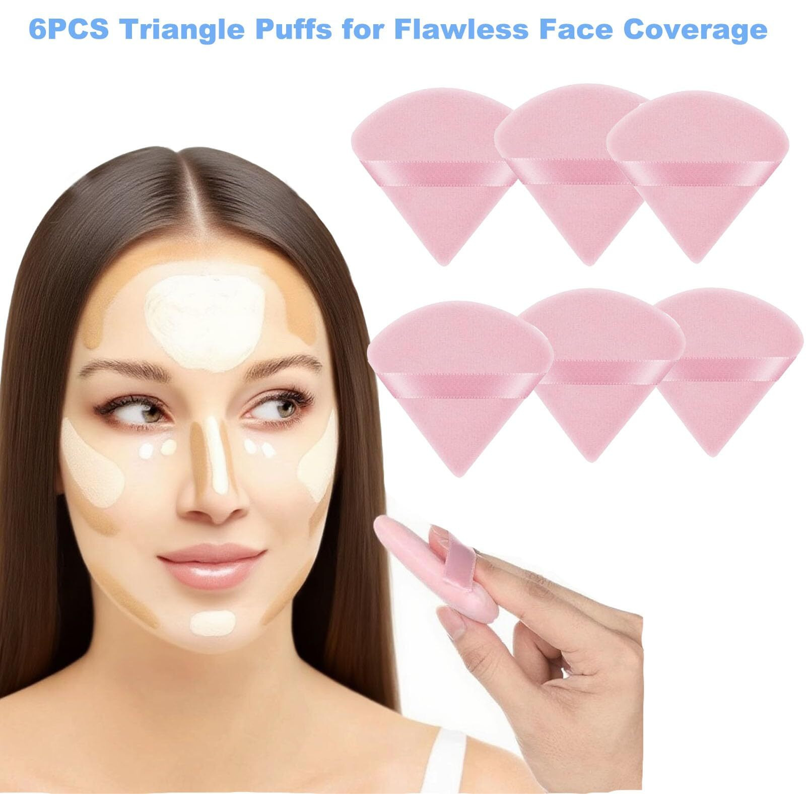 Body Powder Puff And Container, 3.35"" Portable Dusting Powder Container W/ 1Pc Soft Puff 6Pcs Triangle Powder Puffs For Face Powder Case Box Jar For Baby Women Home And Travel Use