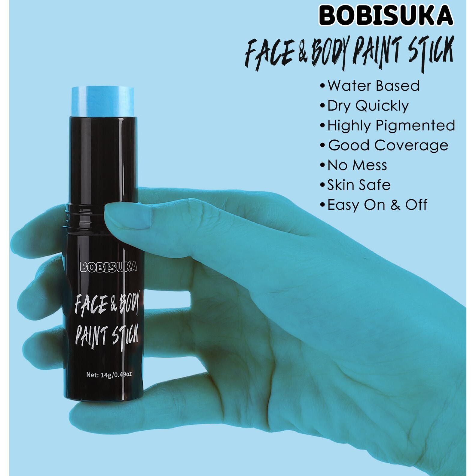 Bobisuka Light Blue Face Body Paint Stick Washable Water-Based Face Paint Makeup Stick For Halloween Corpse Bride, Sally, Avatar, Skeleton, Skull, Smurf, Cosplay, Sfx, Sports Eye Black & Costume Party