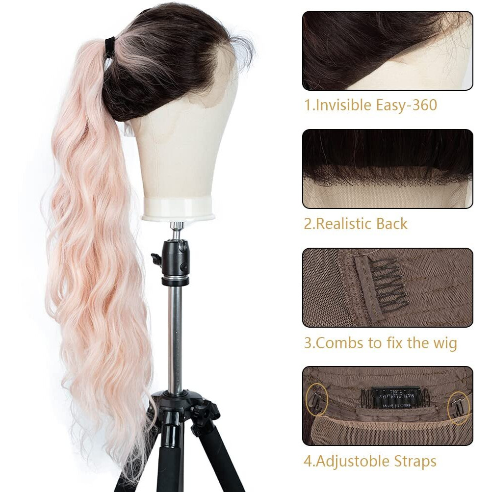 Style Icon 36"" Easy-360 Lace Wigs 13X6 Free Part Lace Frontal Wigs Super Long Body Wave Wavy Wig Synthetic Ombre Pink Wig (36 Inches, Tt6/Pink27)