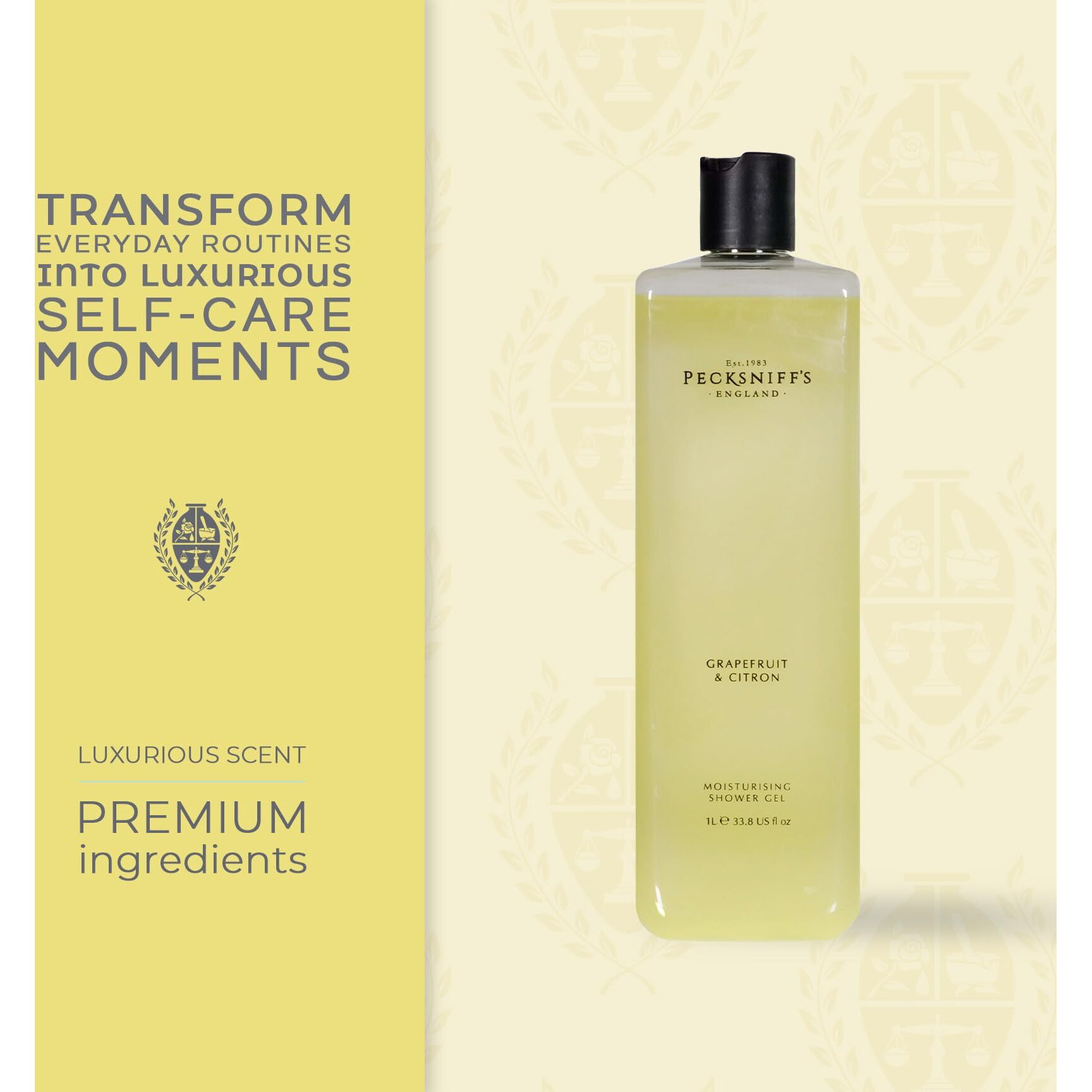 Pecksniff's Grapefruit & Citron Shower Gel - Gentle Cleanser For Sensitive Skin - Moisturizing & Hydrating - All Natural Cruelty Free Body Wash, 1000 Ml / 33.80 Fl Oz