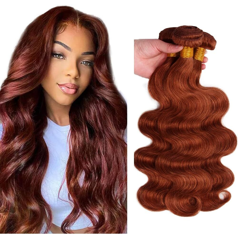 Reddish Brown Body Wave Bundles Color 33 Bundles Human Hair Copper Red Human Hair Bundles Unprocessed 8A Brazilian Virgin Human Hair 3 Bundles 30 30 30 Inch Auburn Brown Bundle