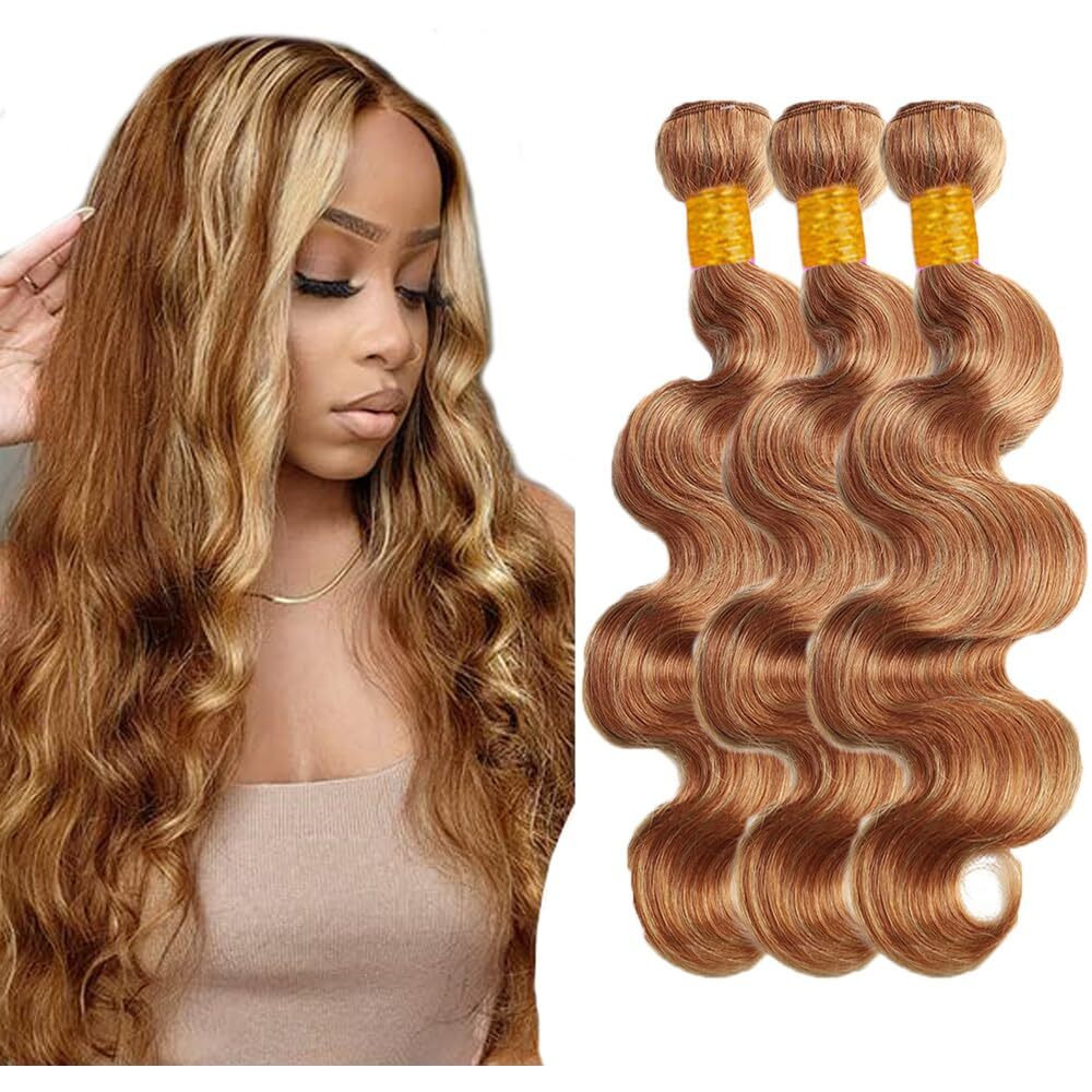 28 30 32 Inch Honey Blonde Bundles Human Hair P27/30 Body Wave Bundles Color 27 Bundles Human Hair Weave 8A Brazilian Virgin Human Hair 3 Bundles Highlight Body Wave Bundles Auburn Brown Bundles 300G