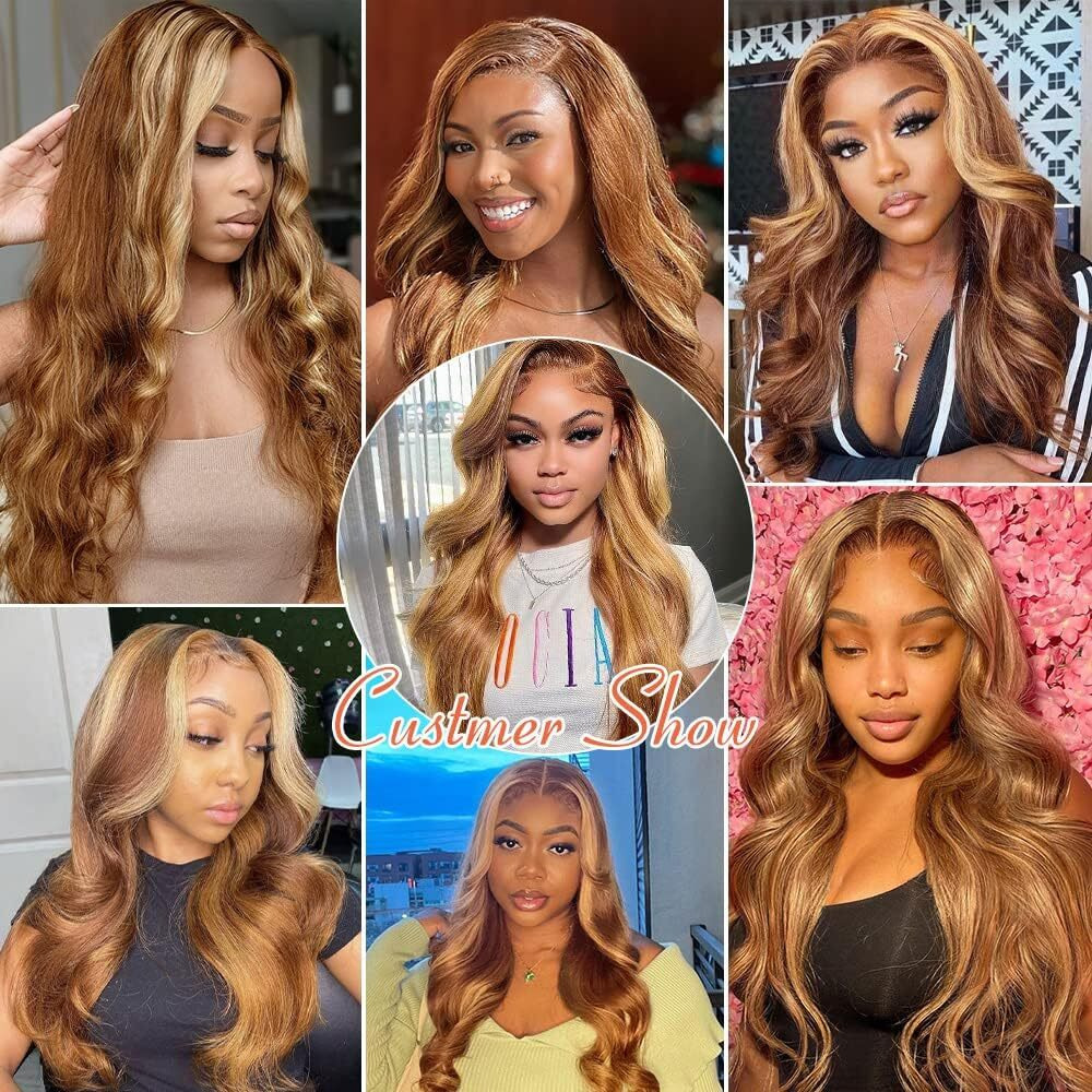 28 30 32 Inch Honey Blonde Bundles Human Hair P27/30 Body Wave Bundles Color 27 Bundles Human Hair Weave 8A Brazilian Virgin Human Hair 3 Bundles Highlight Body Wave Bundles Auburn Brown Bundles 300G