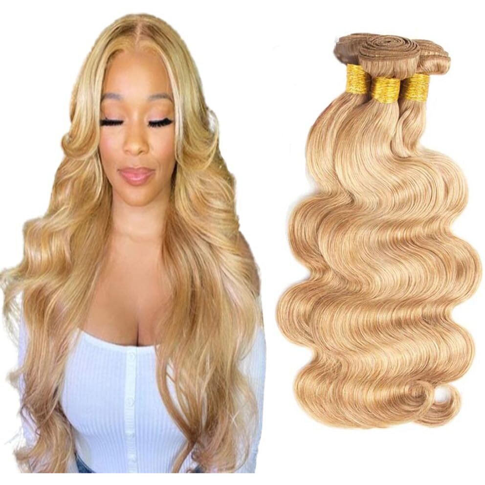 Blonde Bundles Human Hair P27/613 Body Wave Bundles 28 28 28 Inch Brazilian Virgin Remy Hair Extensions Double Weft Blonde Body Wave Bundle Hair
