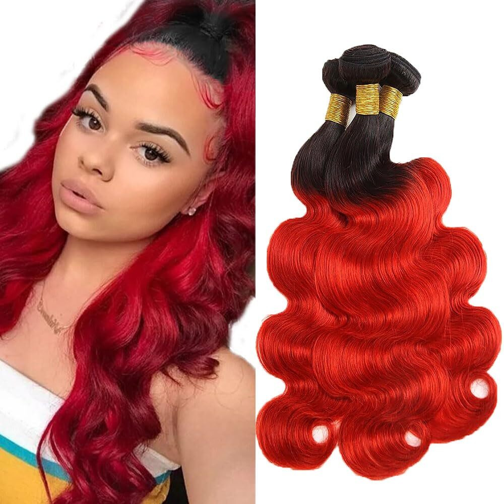 24 26 28 Inch 1Bred Bundle Ombre Body Wave Human Hair Bundles Brazilian Unprocessed Virgin Bright Red Body Wave Bundles Human Hair
