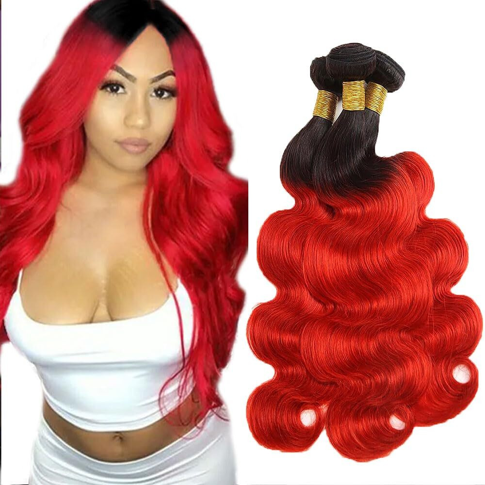 Red Bundle Ombre Body Wave Human Hair Bundles 22 24 26 Inch Brazilian Virgin Bright Red Body Wave Bundles Human Hair Extensions