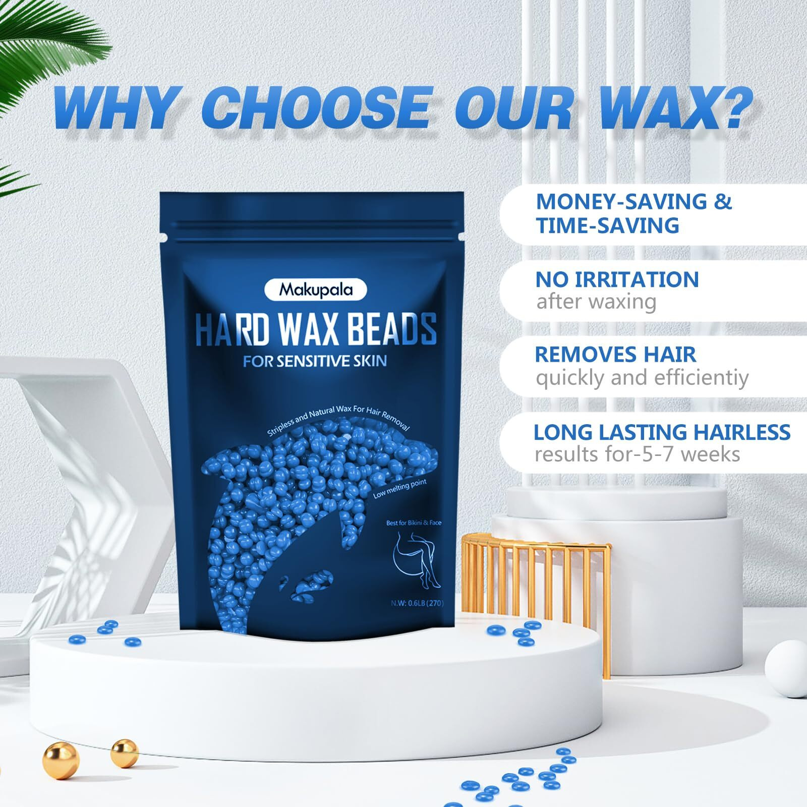Makupala Hard Wax Beads, 9.6Oz Professional Brazilian Waxing Bead For Women Men, Scented Hair Removal Wax Pellets For Body, Bikini, Legs, Face, Underarm, Coarse And Fine Hair