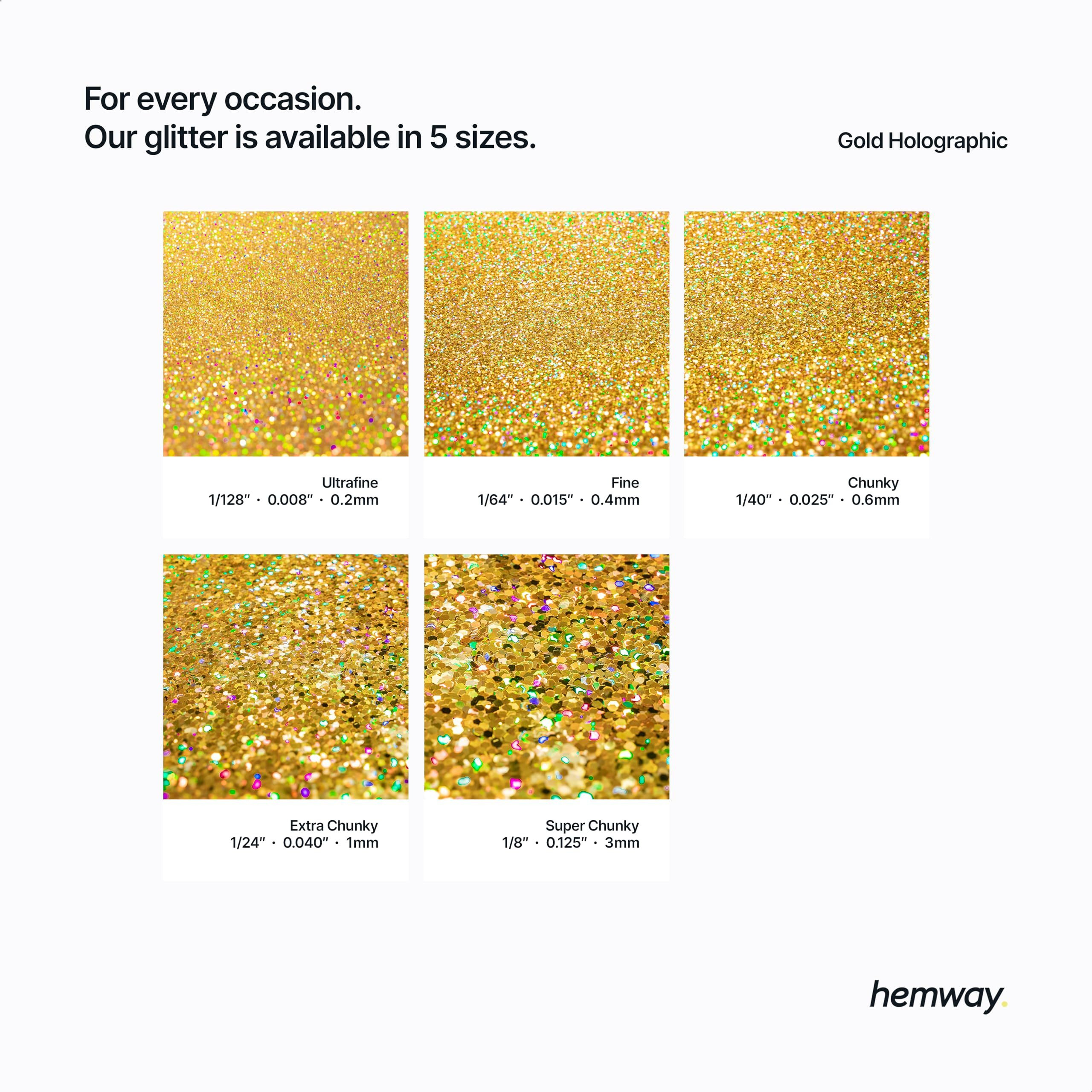 Hemway Eco Friendly Biodegradable Glitter 100G / 3.5Oz Bio Cosmetic Safe Sparkle Vegan For Face, Eyeshadow, Body, Hair, Nail And Festival Makeup - Extra Chunky (1/24"" 0.040"" 1Mm) - Gold Holographic