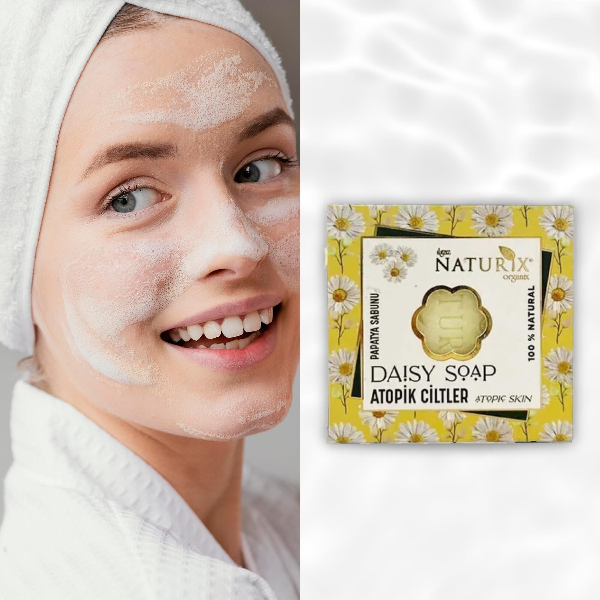 Limopa Organic Bar Soap Moisturizing Soap Made From Natural Oil | Hair Hand Face Body Bath Wash | Skin Care Cleanser Shampoo (Daisy)
