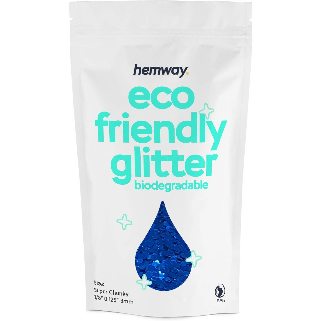 Hemway Eco Friendly Biodegradable Glitter 100G / 3.5Oz Bio Cosmetic Safe Sparkle Vegan For Face, Eyeshadow, Body, Hair, Nail And Festival Makeup, Craft - Super Chunky (1/8"" 0.125"" 3Mm) - Sapphire Blue
