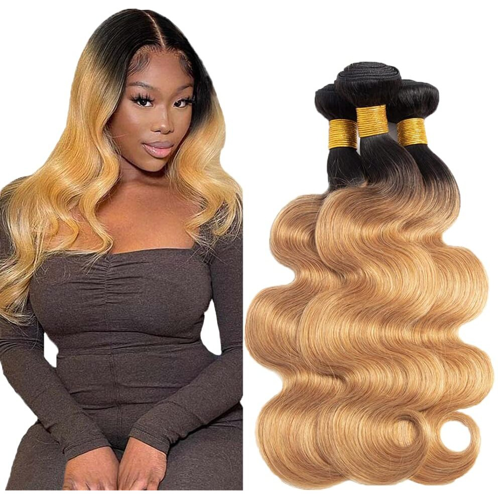 Honey Blonde Bundle 1B27 Body Wave Human Hair Bundles Raivide Ombre Blonde Body Wave Bundles Human Hair Weave 12 14 16 Inch Ombre Quick Weave