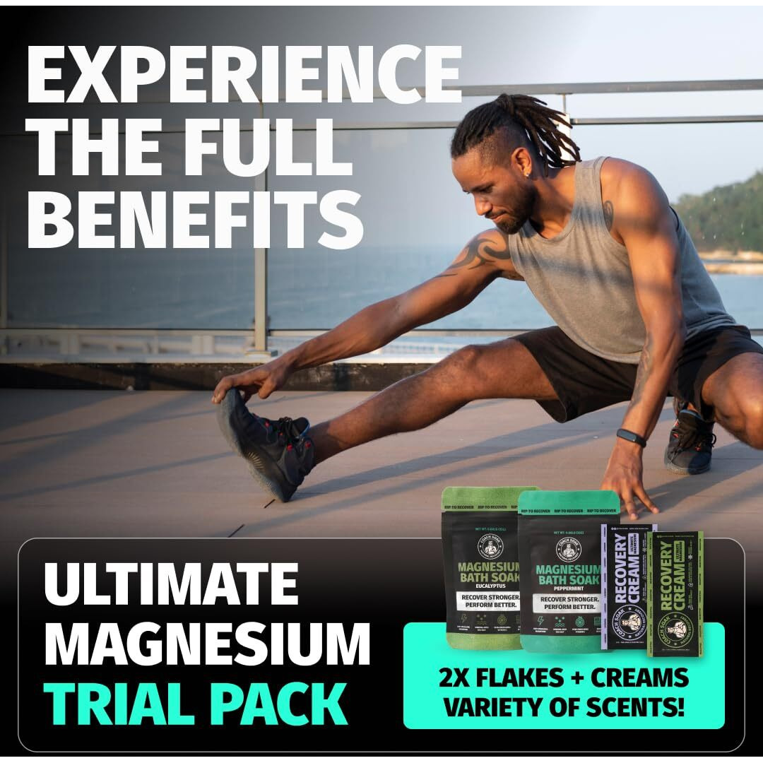 Coach Soak Magnesium Flakes Bath Salts & Magnesium Lotion Trial Pack (Set Of 4) - Lavender, Eucalyptus And Peppermint - Alternative To Epsom Salts Bath Soak