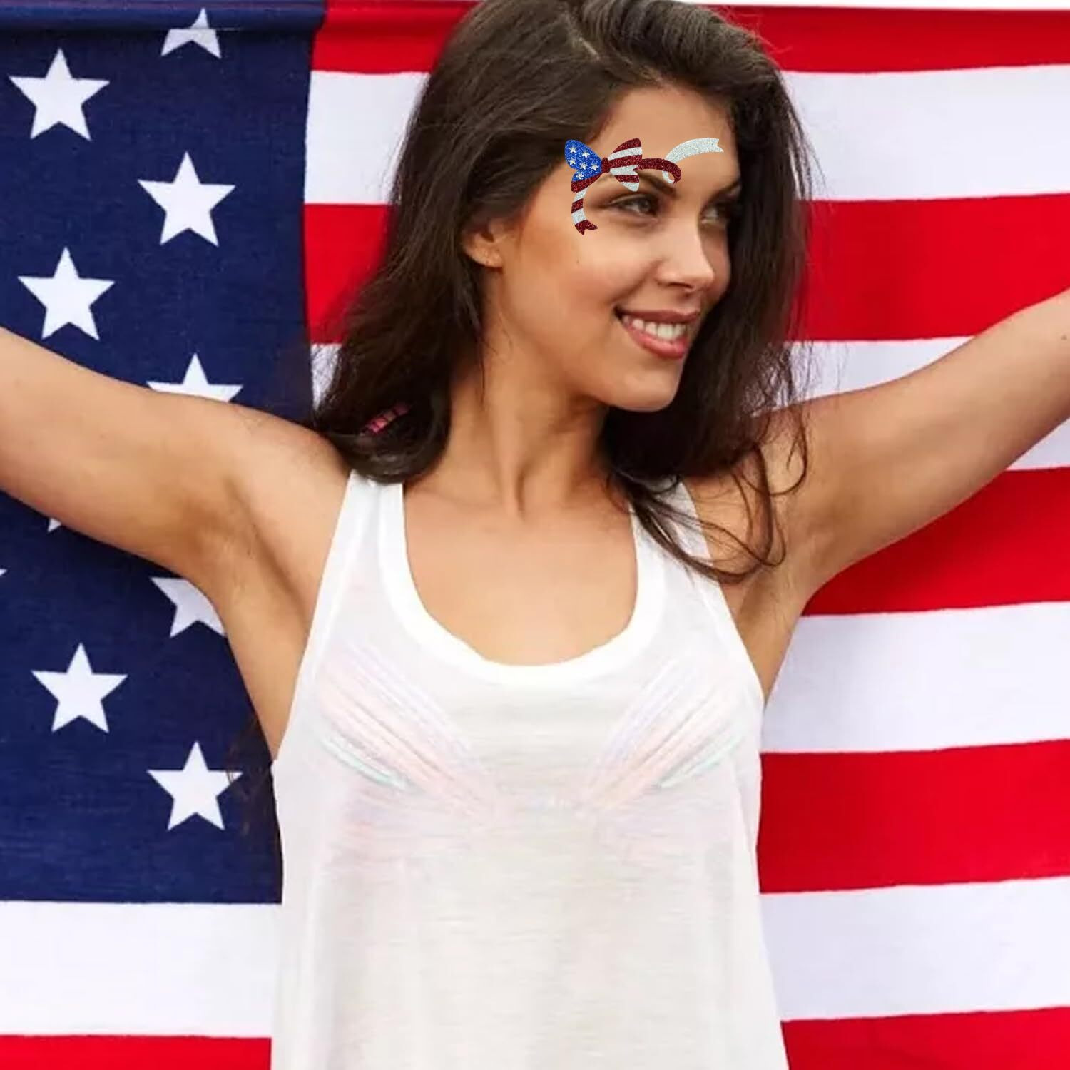 Patriotic Face Gems Set,Glitter Bow Usa Flag Face Jewels Stick On Face 4Th Of July Eye Gems Face Stickers For Women, Body Eyes Face Tattoos Sticker For Independence Day Party Festival Accessor