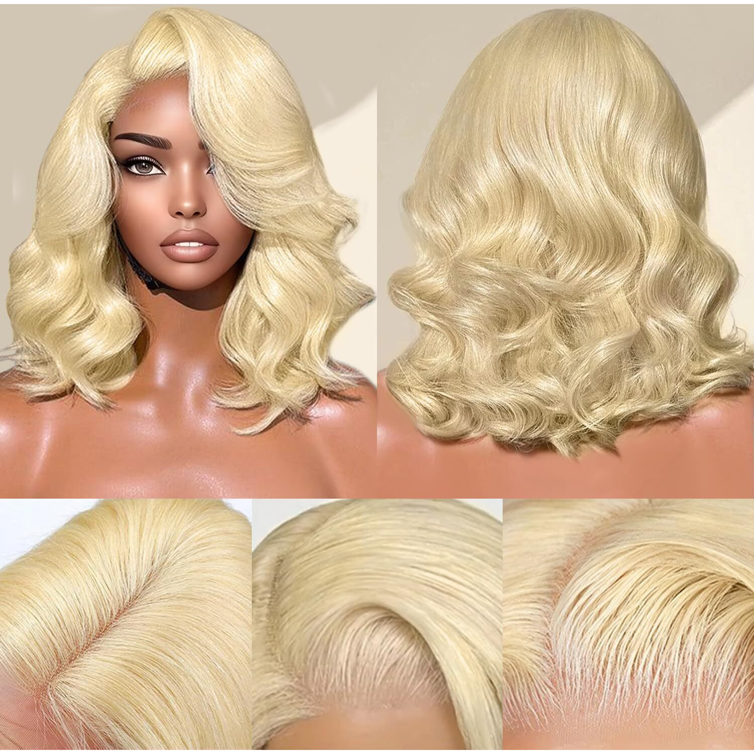 613 Lace Front Wig Human Hair 7  5 Glueless Blonde Body Wave Lace Front Wigs Human Hair Pre Plucked Pre Cut 180% Density Wear And Go Blonde Short Bob Wigs For Women 16Inch