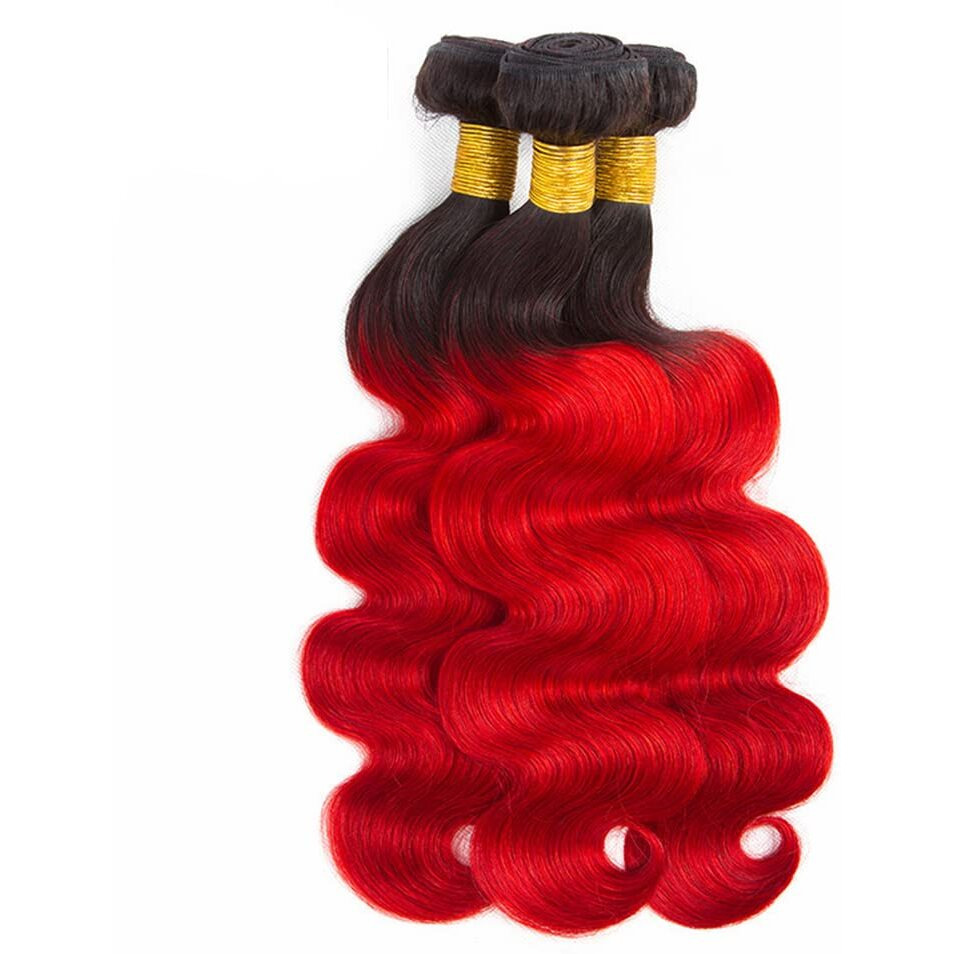 Red Body Wave Bundles Ombre Human Hair Bundle Tow Tone Black To Red Bundles 100% Unprocessed Virgin Hair Extensions 8 10 12 Inch