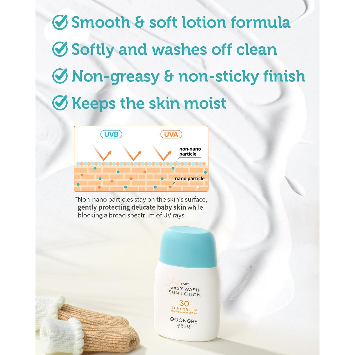 Goongbe Baby Easy Wash Sun Lotion Spf 30 & Soothing Water Gel Cream - Korean Zinc Oxide Mineral Sunscreen & Cooling Moisturizer - Vegan Hypoallergenic For Ages 0-3, Lotion 2.11Oz & Gel Cream 3.38Oz