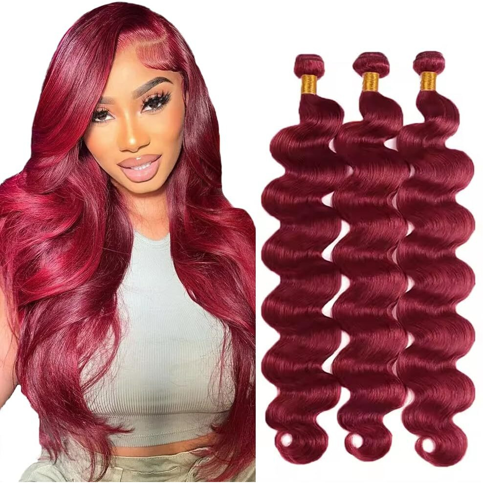 Vinmdonm Burgundy Bundles Human Hair 99J Body Wave 3 Bundles 16 18 20 Inch 8A Brazilian Virgin Hair Extensions 99J Bundle 300G