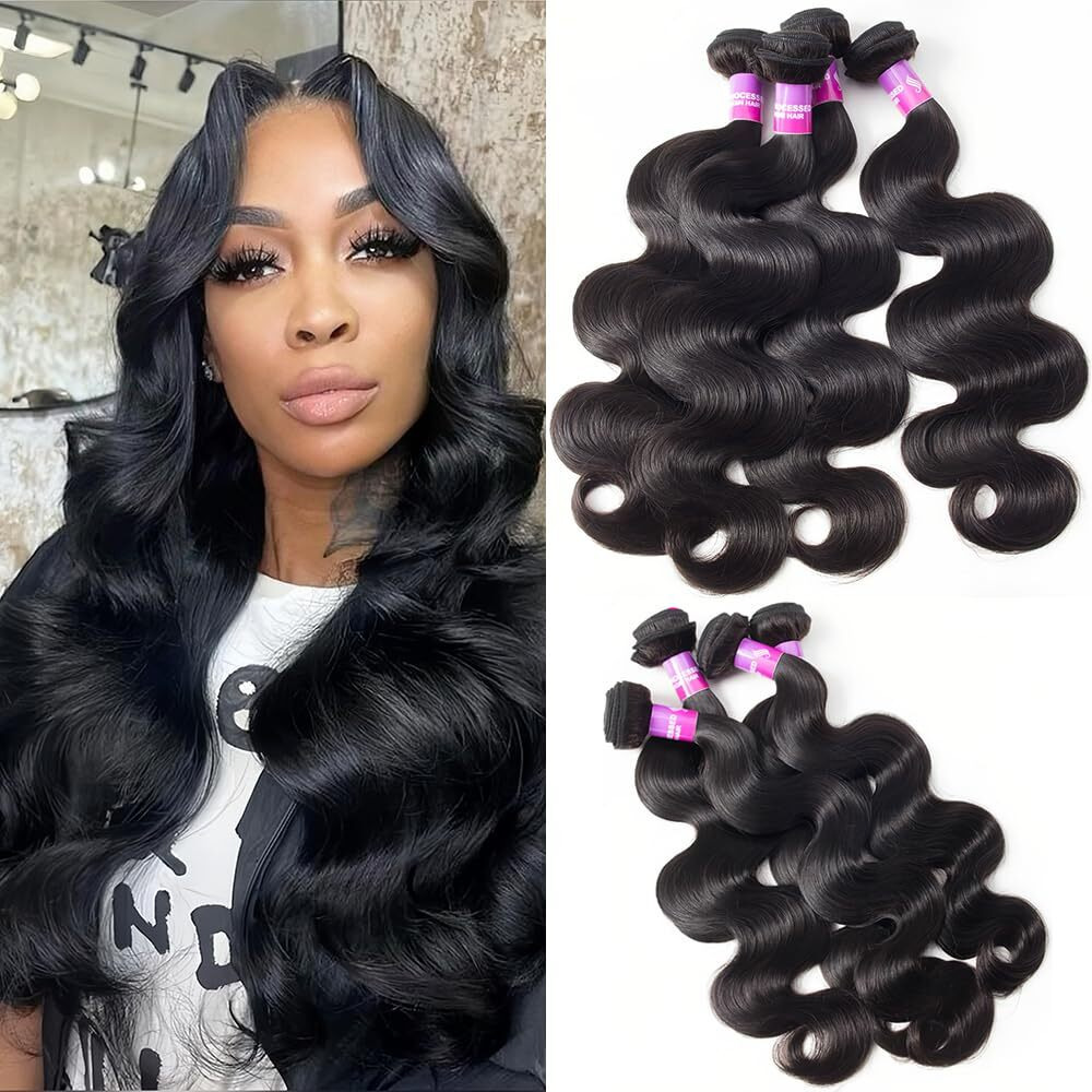 12A Human Hair Bundles 400G Body Wave Bundles Human Hair Extensions 18 20 22 24 Inch Brazilian Virgin Body Wave 4 Pieces Deals Unprocessed Brazilian Quick Weave Extensions Natural Black