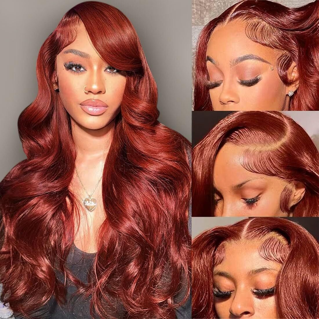 38 Inch Reddish Brown Wig Human Hair 13X6 Body Wave Lace Front Wigs Humanhair 200% Density Hd Transparent 33 Lace Frontal Wigs Pre Plucked With Baby Hair Brownish Red Human Hair Wig For Women