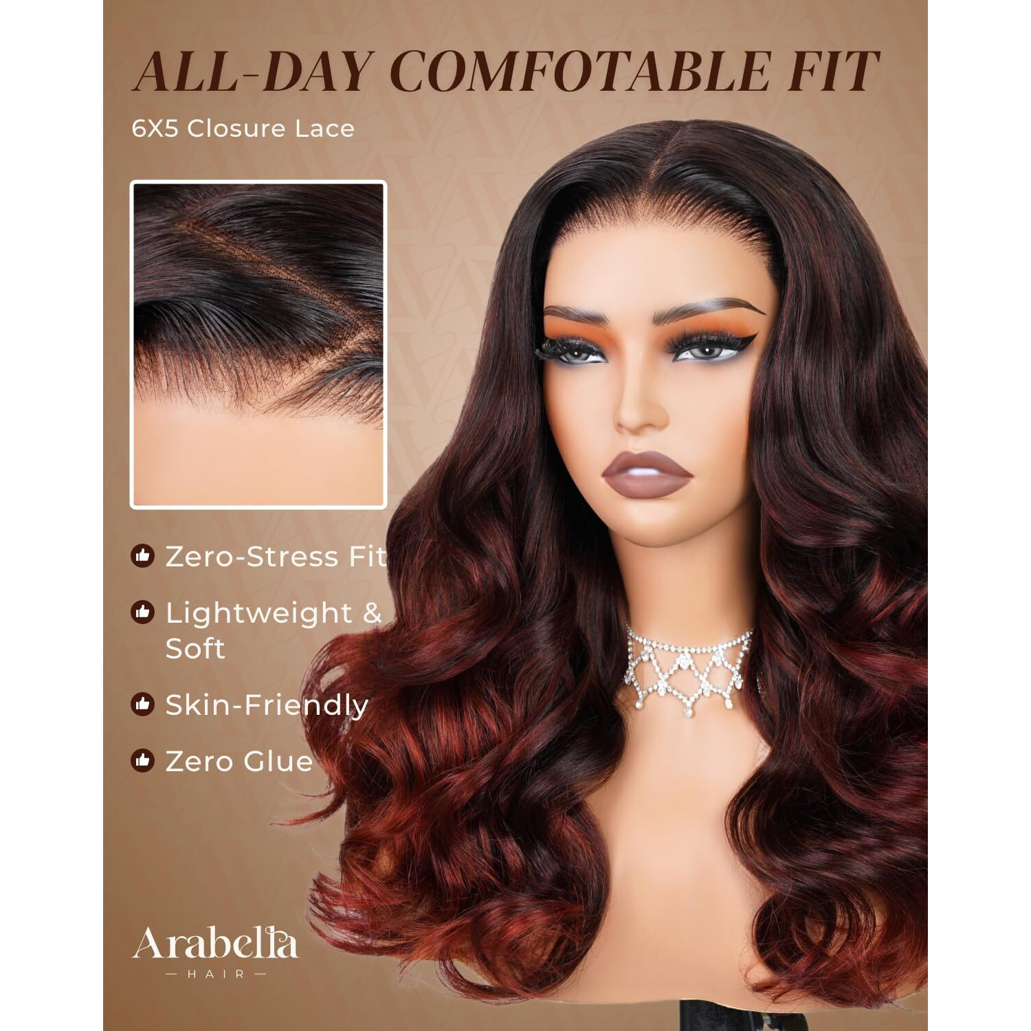 Arabella 5X6 Glueless Wigs N52 Human Hair Pre Plucked Pre Cut 230% Density Glueless Wigs 100% Human Hair 12A Hair Wig Pre Plucked Bleached Knots Loose Body Wave Wig 20Inch