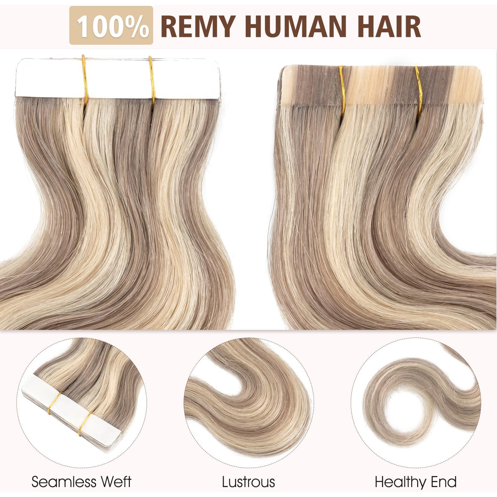 Hairro Tape In Human Hair Extensions Body Wave 14 Inch Sandy Beige Mix Light Blonde Highlight Balayage 40G/Pack 20Pcs Skin Weft Glue In Hairpieces Invisible Double Sided Tape