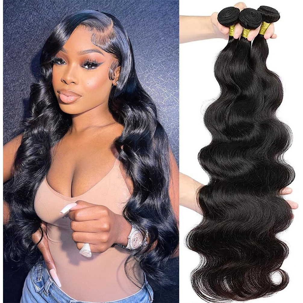 Body Wave Bundles Human Hair 18 20 22 Inch, 12A Brazilian Virgin Body Wave Human Hair Bundles,100% Unprocessed Natural Black Color Weave Deals Full And Thick Hair Extensions