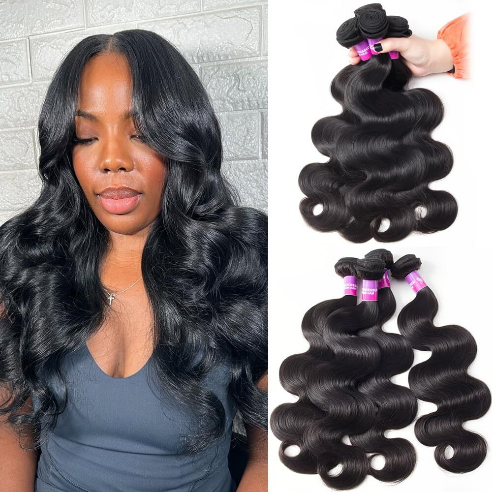 12A Human Hair Bundles 400G Body Wave Bundles Human Hair Extensions 16 18 20 20 Inch Brazilian Virgin Body Wave 4 Pieces Deals Unprocessed Brazilian Quick Weave Extensions Natural Black