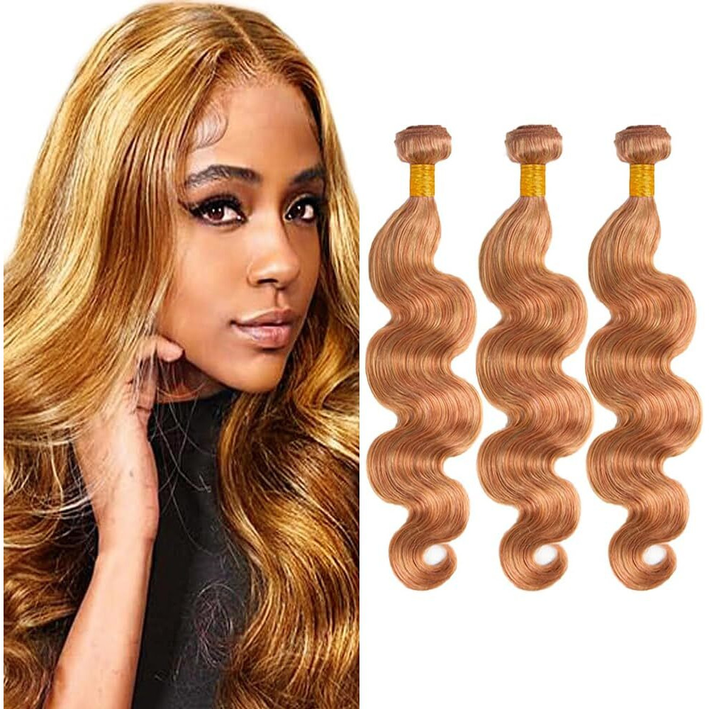 Highlight Human Hair Bundles Honey Blonde Body Wave Human Hair P2730 Bundles Brazilian Unprocessed Virgin Hair Honey Blonde Body Wave Hair Weave 8 10 12 Inch