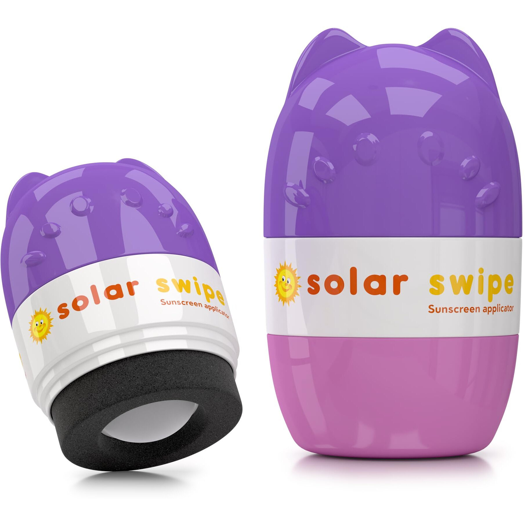 Solar Swipe Sunscreen Applicator - Refillable Roll On For Kids & Adults Mess-Free Sunscreen Roller & Sponge Dispenser Portable Sun Protection, Ideal For Travel & Outdoor Use (Purple Pink 2 Pack)