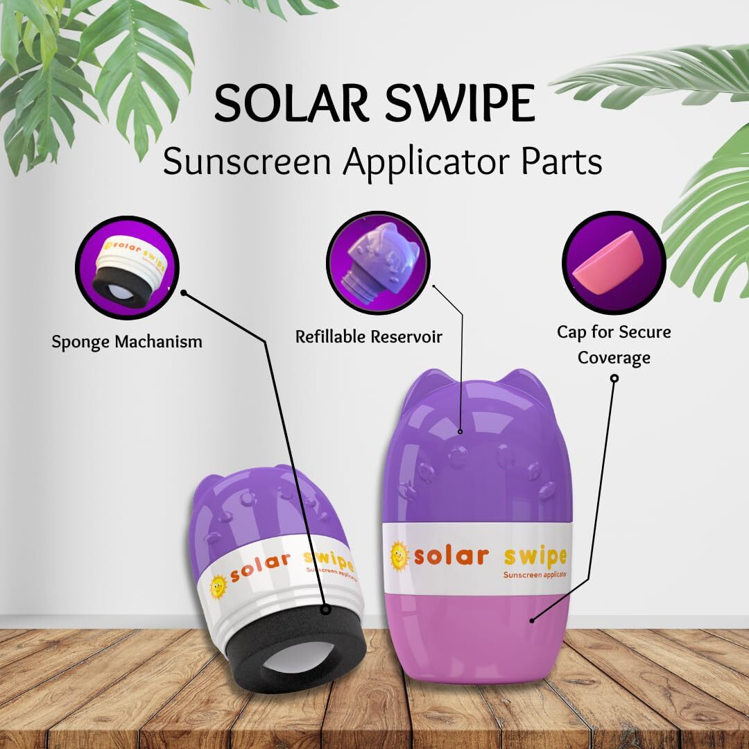 Solar Swipe Sunscreen Applicator - Refillable Roll On For Kids & Adults Mess-Free Sunscreen Roller & Sponge Dispenser Portable Sun Protection, Ideal For Travel & Outdoor Use (Purple Pink 2 Pack)