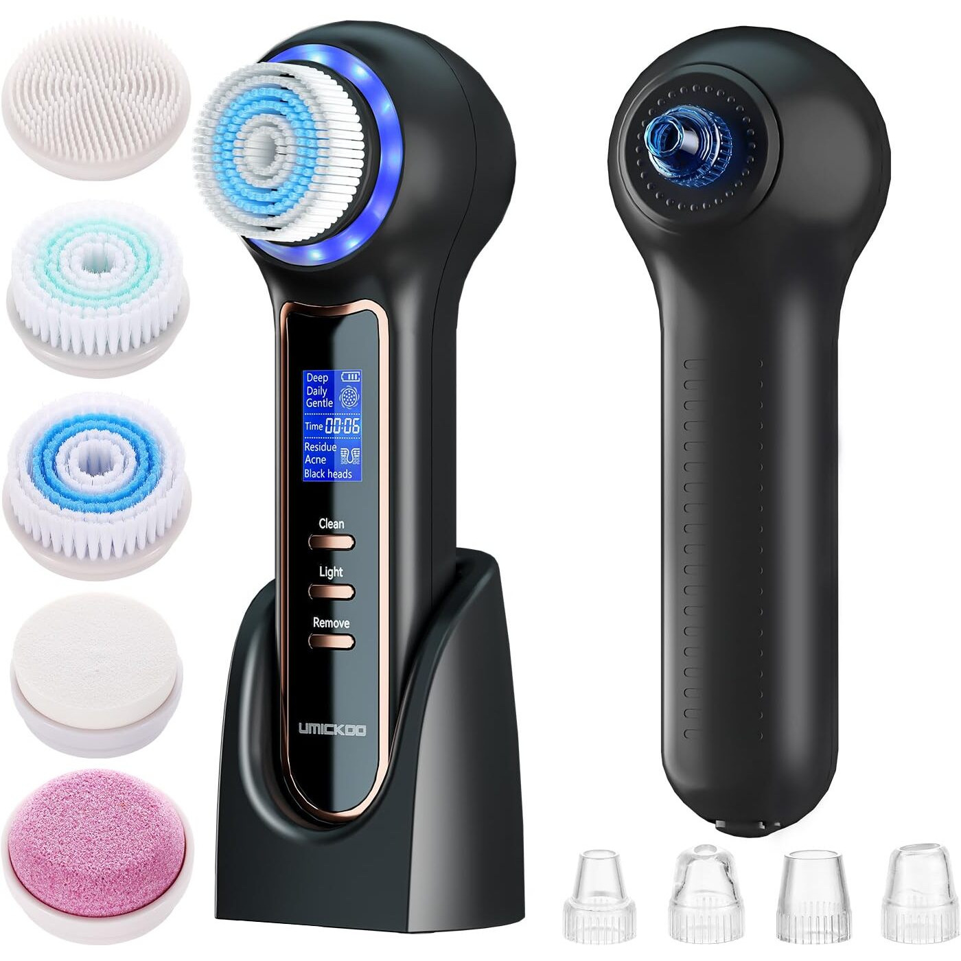 Umickoo Face Scrubber Exfoliator With Lcd Screen,Rechargeable Facial Cleansing Brush Ipx7 Waterproof 3 In 1 Blackhead Remover Vacuum For Exfoliating,Massaging And Deep Pore Cleansing