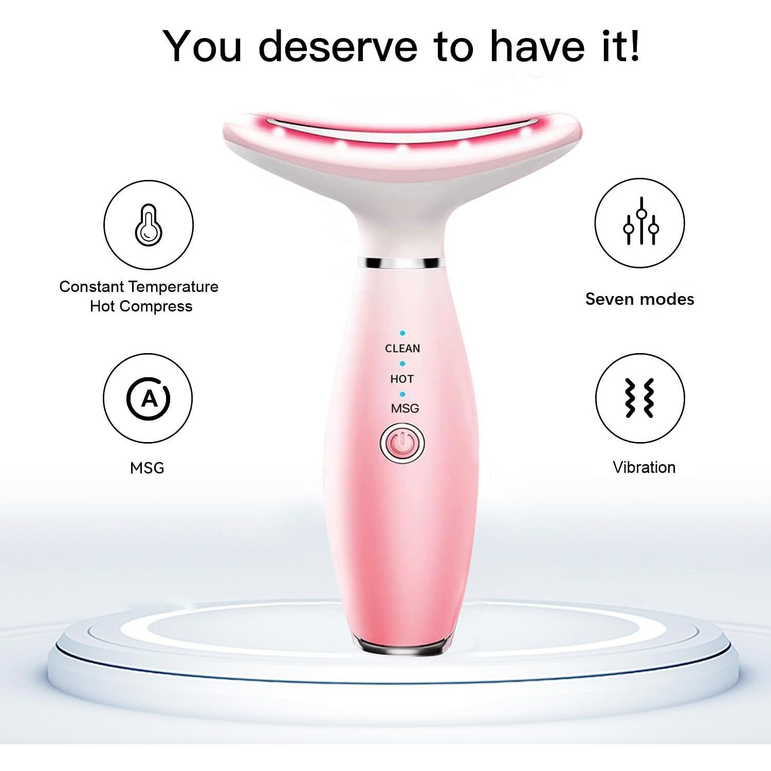Tlinna Face Massager -7 Color Red-Light-Therapy For Face And Neck For Wrinkles, Double Chin, Vibrating Facial Massager With Thermals (Pink)