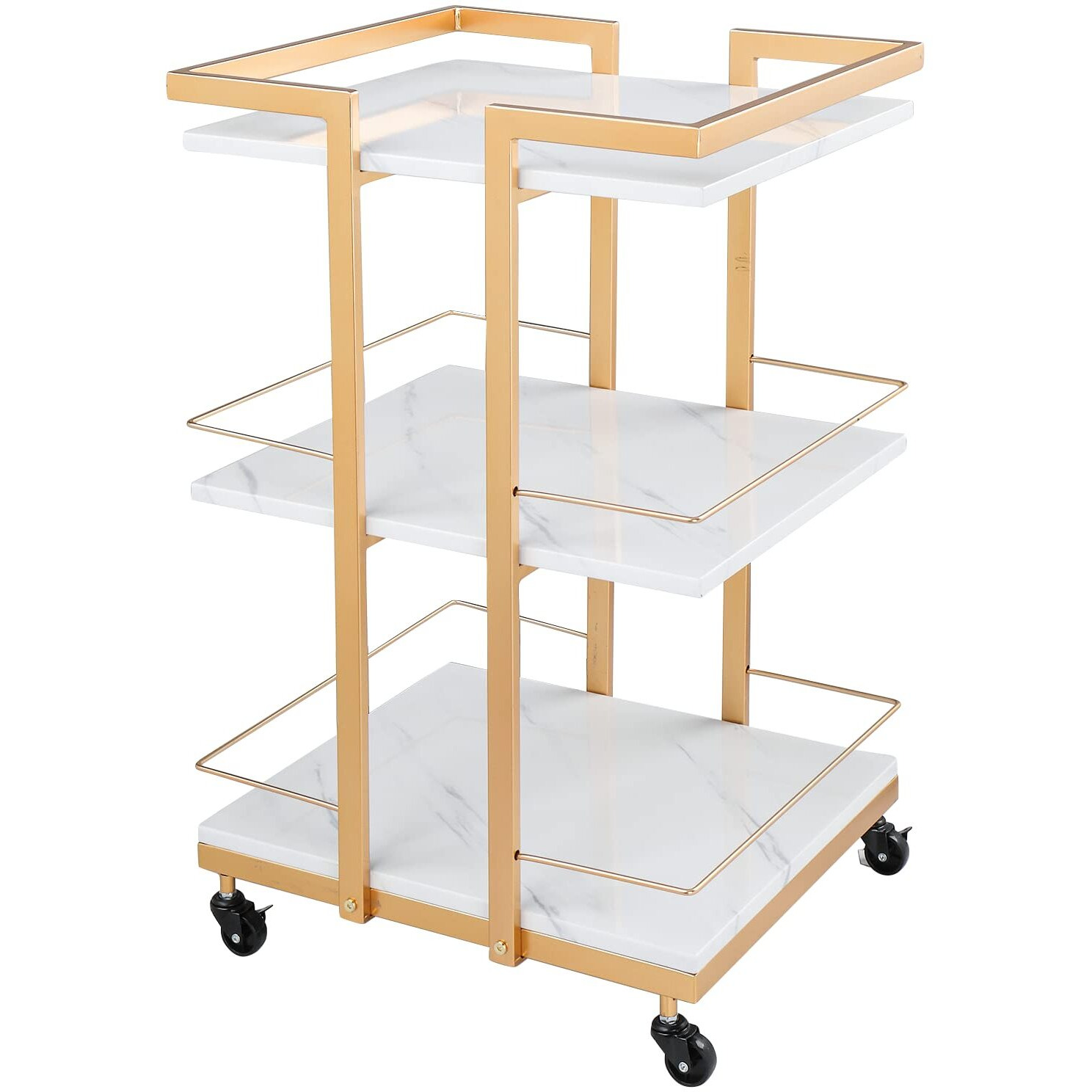 Esthetician Cart With Wheels Utility Salon Rolling Trolley, Gold Mobile Storage Organizer For Beauty Spa Cosmetology Massage, Tattoo Manicure Facial Tool Holder Station