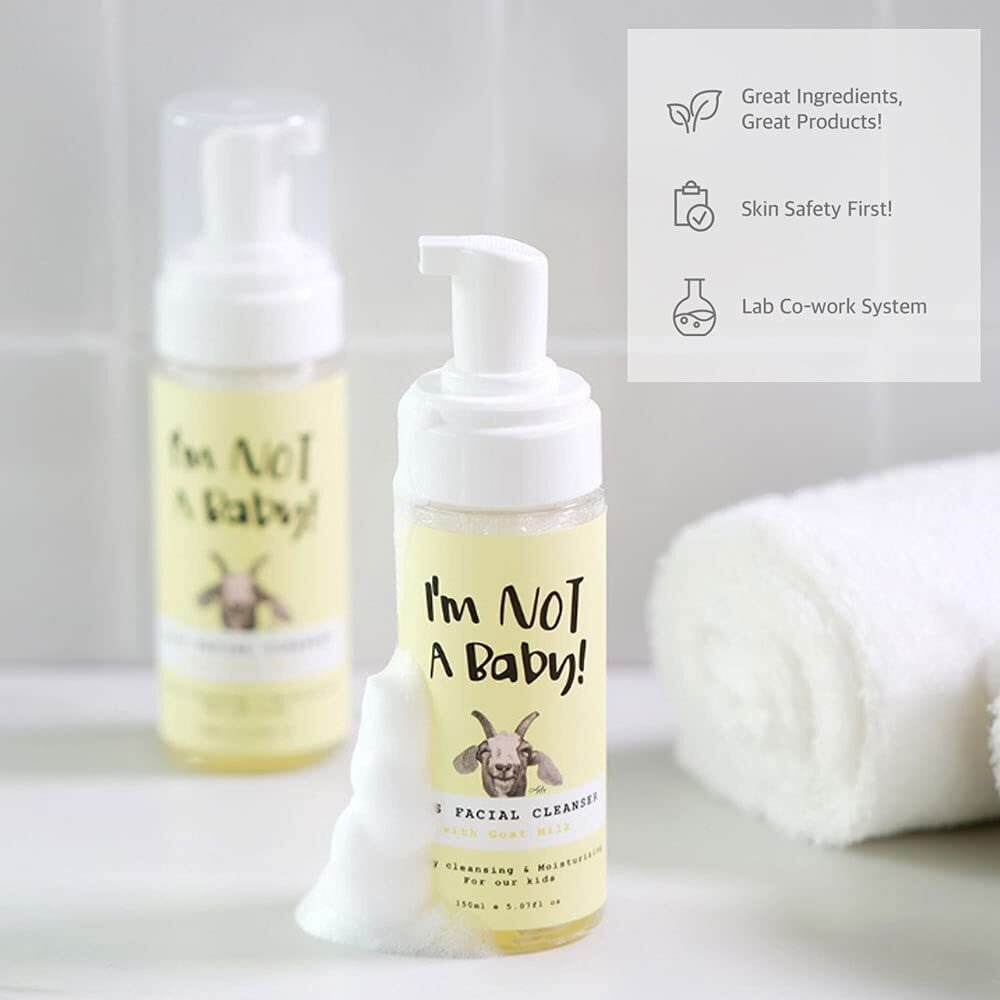 I'M Not A Baby Kids Face Wash Facial Cleanser - Gentle Goat Milk Formula For Sensitive Skin, Deep Hydration, Tear-Free, Hypoallergenic & Nourishing Care, 5.07 Fl Oz (1)