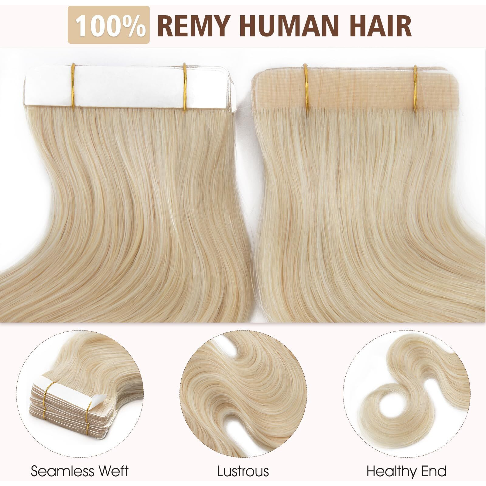 Hairro 22 Inch Tape In Human Hair Extensions Wavy Thin Long Hair 50G 20Pcs/Pack Seamless Skin Weft Glue In Body Wave Human Hairpieces With Invisible Double Sided Tape 60 Platinum Blonde