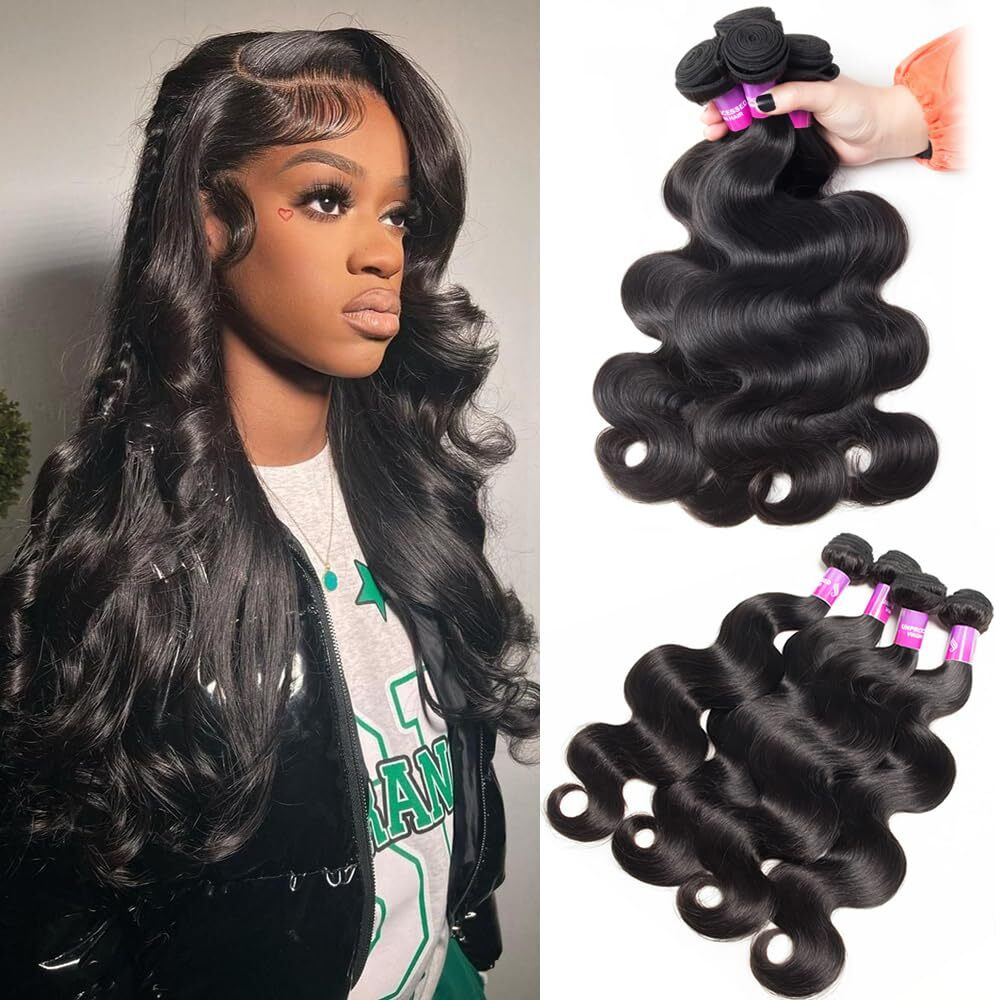 12A Human Hair Bundles 400G Body Wave Bundles Human Hair Extensions 22 22 24 24 Inch Brazilian Virgin Body Wave 4 Pieces Deals Unprocessed Brazilian Quick Weave Extensions Natural Black
