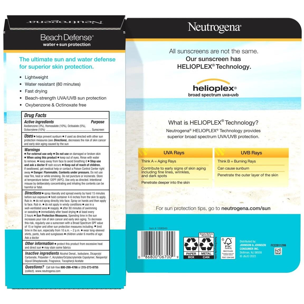 Neutrogena Beach Defense Sunscreen Spray Spf 60+, 8.5 Oz, 2-Pack, Water + Sun Protection, Lightweight, Fast Drying Broad-Spectrum Sun Protection, Oxybenzone & Octinoxate Free