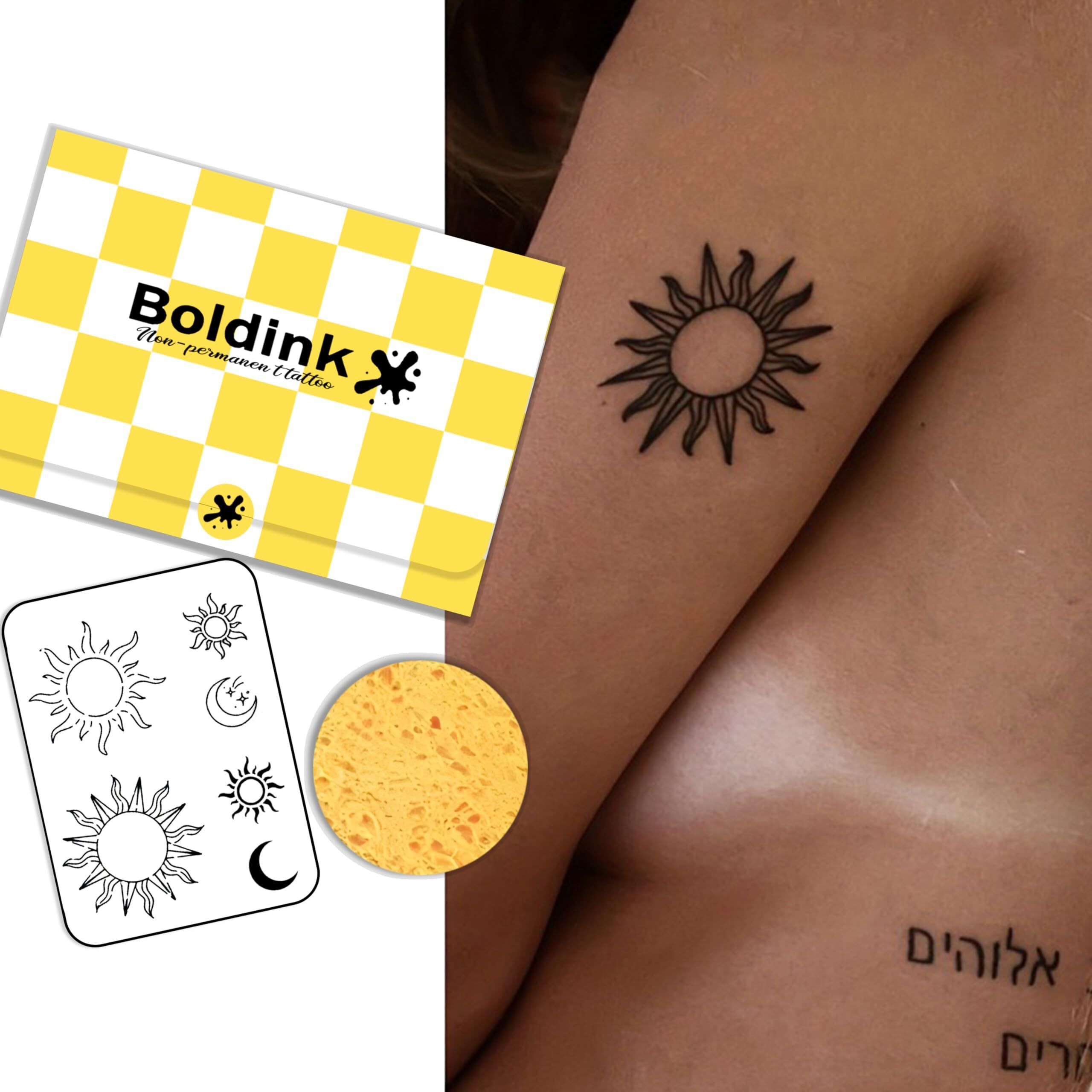 Boldink Semi-Permanent Tattoos, Realistic Fake Tattoos, Last 7-15 Days, Waterproof Non-Reflective Temporary Tattoo Stickers, Cruelty-Free, Uniquely Designed Exquisite Packaging(Sun And Moon 2)